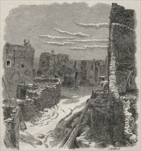 “Ruins of a deserted Aztec Village”, by Artist H. Sebald, Book Illustration from “Indian Horrors or Massacres of the Red Men”, by Henry Davenport Northrop, 1891