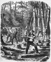 “Building the First House in Jamestown” Book Illustration from “Indian Horrors or Massacres of the Red Men”, by Henry Davenport Northrop, 1891