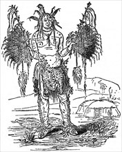 “Medicine Man in Fantastic Costume”, Book Illustration from “Indian Horrors or Massacres of the Red Men”, by Henry Davenport Northrop, 1891