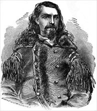 “The Famous Scout Buffalo Bill”, William Frederick Cody (1846-1917), by Artist John Reuben Chapin, 1870, Book Illustration from “Indian Horrors or Massacres of the Red Men”, by Henry Davenport Northro...