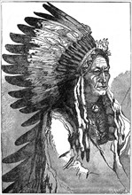 Sitting Bull (1831-1890), Hunkpapa Lakota Chief, War-Dress, Book Illustration from “Indian Horrors or Massacres of the Red Men”, by Henry Davenport Northrop, 1891