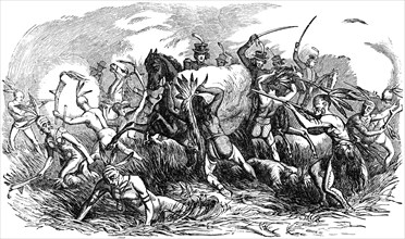 “Last Stand of the Indians at Tippecanoe”, near Lafayette, Indiana, 1811, Book Illustration from “Indian Horrors or Massacres of the Red Men”, by Henry Davenport Northrop, 1891