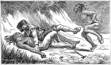 Andrew Poe’s Famous Combat with Wyandot Chief Bigfoot”, 1871, Book Illustration from “Indian Horrors or Massacres of the Red Men”, by Henry Davenport Northrop, 1891
