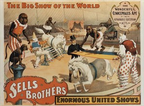 Sells Brothers' Enormous United Shows, The Wonderful Cynocepalus Ape, Circus Poster, circa 1880's