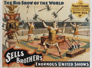 Sells Brothers' Enormous United Shows, The Mighty Cradoc Juggling Axes, Circus Poster, circa 1880's