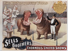 Sells Brothers' Enormous United Shows, Hippopotamuses, Circus Poster, 1887
