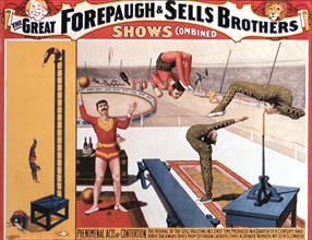Great Forepaugh and Sells Brothers Shows Combined, Phenomenal Acts of Contortion, Circus Poster, circa 1900