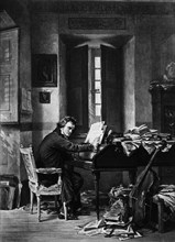 Ludwig van Beethoven (1770-1827), German Composer, in his Study, Gravure Print, 1895