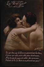 Romantic Couple Kissing, French Postcard, 1925