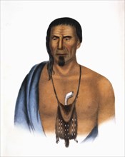 Tishcohan, Delaware Chief, Hand-Colored Lithograph after Painting by Gustavus Hesselius, 1838