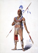 Native American Warrior, by William L. Wells for 1893 Columbian Exposition Pageant, Chicago, Illinois, USA, Watercolor, 1892
