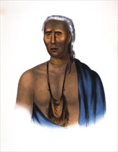 Lappawinsoe or Lappawinze, Lenape-Delaware Chief, Hand-Colored Lithograph after Painting by Gustavus Hesselius, 1838