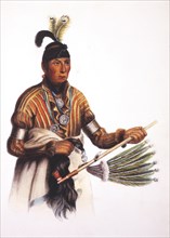 Nawkaw, Winnebago Chief who Successfully Petitioned U.S. President John Adams for Clemency for Three Winnebago Warriors Held Captive, 1823, Copy by Charles King Bird of a Painting by James Otto Lewis,...