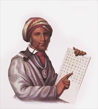 Sequoyah, George Guess, Inventor of Cherokee Alphabet, Painting by Charles Bird King, circa 1828