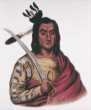 Moukaushka, Trembling Earth, Sioux Warrior, Painting by George Cooke, circa 1837