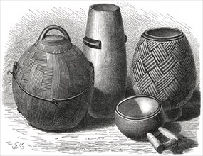 Zulu Wooden Vessels, Africa, Illustration, 1885