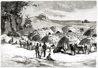 Khoikhoi Village, Southern Africa, Illustration, 1885