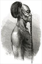 Portrait of Chieftain, Manjema, Africa, Illustration, 1885