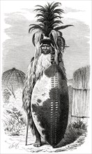 Zulu Chieftain in War Regalia, Africa, Illustration, 1885