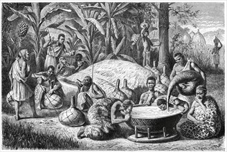 Beer Festival of Waganda Tribe, Africa, Illustration, 1885