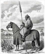 Armed Horse Rider of the Sultan of the Baghirmi, Africa, Illustration, 1885