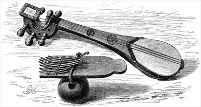 Guitar and Wooden Thumb Piano of Wayao Tribe, Southern Africa, Illustration, 1885