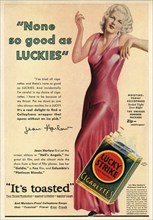 Jean Harlow, Advertisement for Lucky Strike Cigarettes, "None as Good as Luckies", USA, 1931