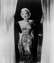 Marlene Dietrich, on Stage Wearing Beaded Illusion Gown, 1950's