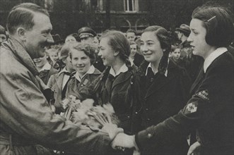 Adolf Hitler being Greeted by Group of Teen Girls