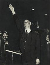 Norman Thomas (1884-1968), American Socialist Politician, Waving to Crowd during Socialist Rally, Madison Square Garden, New York City, New York, USA, November 4, 1932