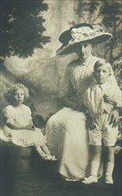 Victoria Eugenie of Battenberg (1887-1969), Queen Victoria of Spain through her Marriage to King Alfonso XIII, with her Children Alfonso, Prince of Asturias & Beatriz, Princess of Civitella-Cesi, Port...