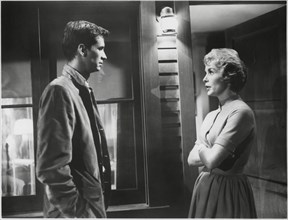 Anthony Perkins, Janet Leigh, on-set of the Film, "Psycho", 1960