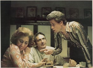 Julie Bovasso, Val Bisoglio, John Travolta, on-set of the Film, "Saturday Night Fever", 1977