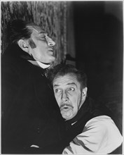 Basil Rathbone, Vincent Price, on-set of the Film, "The Comedy of Terrors", 1963