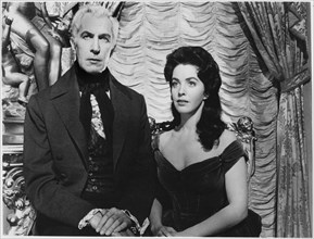 Vincent Price, Myrna Fahey, on-set of the Film, "House of Usher", 1960