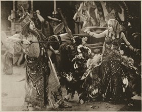 Alfred Paget, Seena Owen, on-set of Ancient Babylonian Story as part of the Silent Film, "Intolerance" by D.W. Griffith, 1916