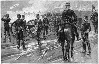French Artillery, Maneuvers, near Toulouse, France, Harper's New Monthly Magazine, Illustration, April 1891