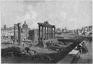 Forum, Rome, Italy, lithograph by Felix Benoit, 1890