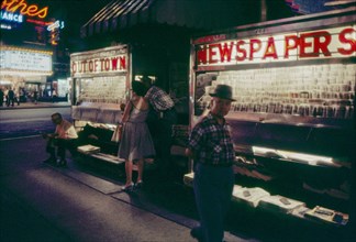 Newspaper Stand at Night, New York City, New York, USA, July 1961