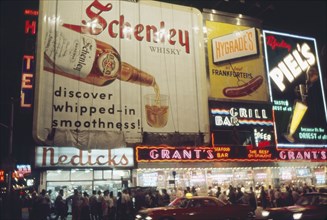 Street Scene and Billboards at Night, Times Square, New York City, New York, USA, July 1961