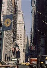 Wall Street and Trinity Church, New York City, New York, USA, July 1961