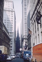 Wall Street and Trinity Church, New York City, New York, USA, July 1961