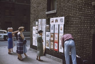 Group of Women Viewing Art from Vendor on Street Corner, New York City, New York, USA, July 1961