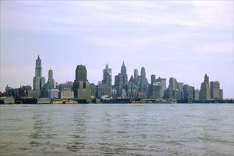 Skyline, Financial District and Battery, View from Hudson River, Manhattan, New York City, New York, USA, August 1959