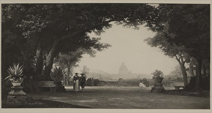 Terrace of the Villa Doria Pamphili, Rome, Photogravure Print from the Original 1864 Painting by Auguste Paul Charles Anastasi, The Masterpieces of French Art by Louis Viardot, Published by Gravure Go...