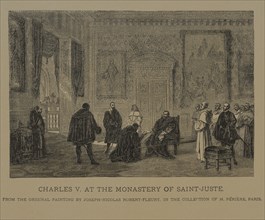 Charles V at the Monastery of Saint-Juste, Woodcut Engraving from the Original 1856 Painting by Joseph-Nicolas Robert-Fleury, The Masterpieces of French Art by Louis Viardot, Published by Gravure Goup...