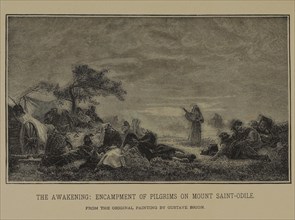 The Awakening: Encampment of Pilgrims on Mount Saint-Odile, Woodcut Engraving from the Original Painting by Gustave Brion, The Masterpieces of French Art by Louis Viardot, Published by Gravure Goupil ...