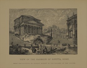 View of the Harbor of Ripetta, Rome, Woodcut Engraving of the Original 1766 Painting by Hubert Robert, The Masterpieces of French Art by Louis Viardot, Published by Gravure Goupil et Cie, Paris, 1882,...