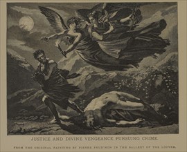 Justice and Divine Vengeance Pursuing Crime, Woodcut Engraving from the Original 1808 Painting by Pierre-Paul Prud'hon, The Masterpieces of French Art by Louis Viardot, Published by Gravure Goupil et ...