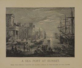 A Sea Port at Sunset, Woodcut Engraving from the Original 1639 Painting by Claude Lorrain, The Masterpieces of French Art by Louis Viardot, Published by Gravure Goupil et Cie, Paris, 1882, Gebbie & Co...